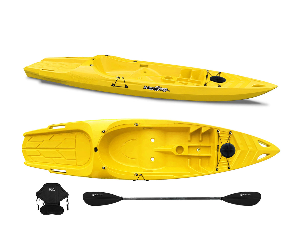 Canoa monoposto Skippy 2.0 Expedition Big Mama Kayak- Kayak 305 cm con 1 posto adulto + 1 bambino + pagaia + seggiolino (FULL PACK) - giallo