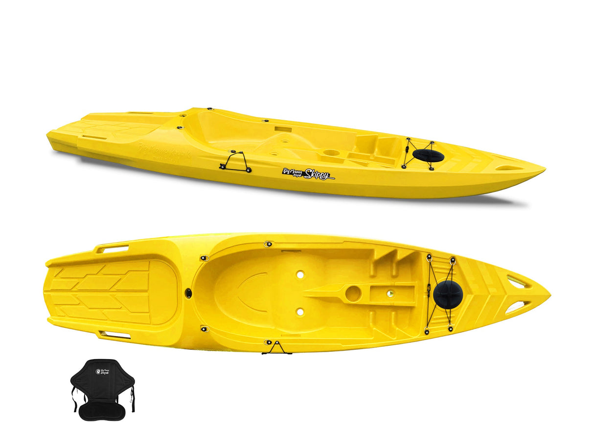 Canoa 1 posto singolo Skippy 2.0 Expedition Big Mama Kayak - Kayak 305 cm con 1 posto adulto + 1 posto bambino + seggiolino (PACK 2) - giallo