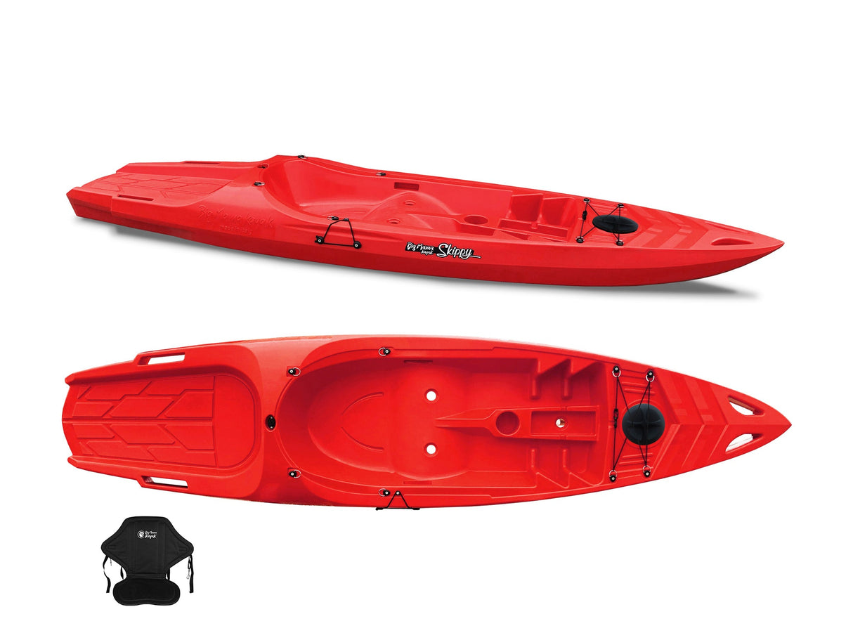 Canoa 1 posto singolo Skippy 2.0 Expedition Big mama kayak - Kayak 305 cm con 1 posto adulto + 1 posto bambino + seggiolino (PACK 2) - ROSSO