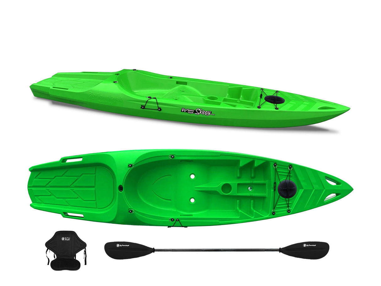 Canoa monoposto Skippy 2.0 Expedition Big Mama Kayal - Kayak 305 cm con 1 posto adulto + 1 bambino + pagaia + seggiolino (FULL PACK) - VERDE
