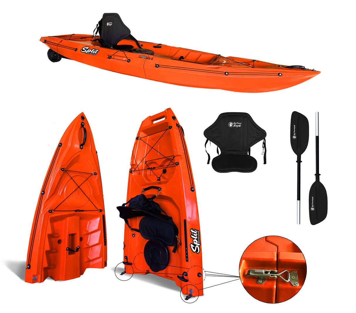 Kayak smontabile Split 1 Big Mama kayak con 2 ruote e 1 gavone, 1 seggiolino, 1 pagaia