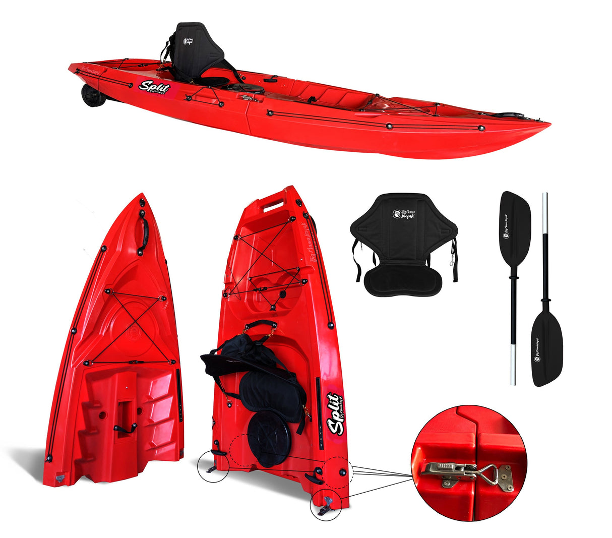 Kayak divisibile modello Split 1 Big Mama Kayak, canoa modulare, si monta in 30 secondi ( rosso )