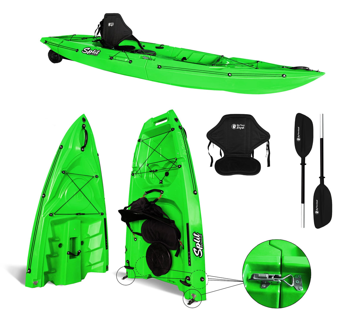Kayak smontabile Split 1 Big Mama kayak con 2 ruote e 1 gavone, 1 seggiolino, 1 pagaia