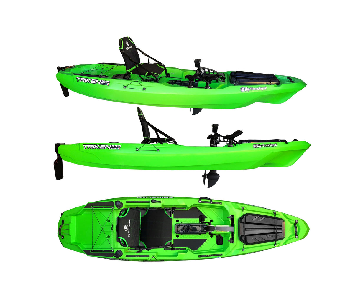 Big Mama Kayak a pedali Triken 330 con Pulpito Inox + Piastra sgancio rapido + motore Terranova KAYAK MINN KOTA 55lb, GPS + ECOSCANDAGLIO HELIX 7