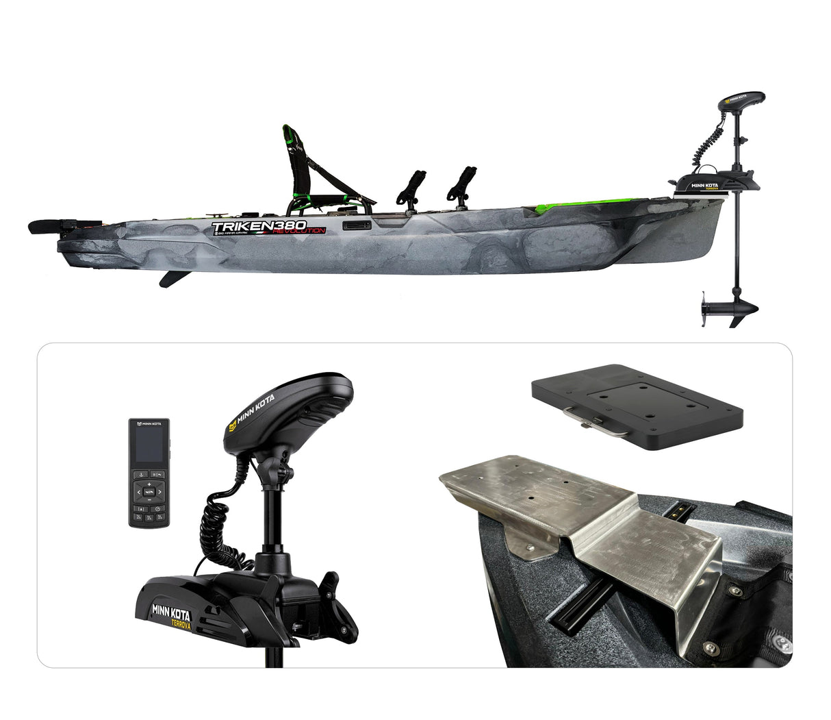 Big mama Kayak a pedali Triken 380 + Motore Minn Kota Terranova WR 55lb, GPS SpotLock, Autopilota + Pulpito inox + Piastra sgancio rapido