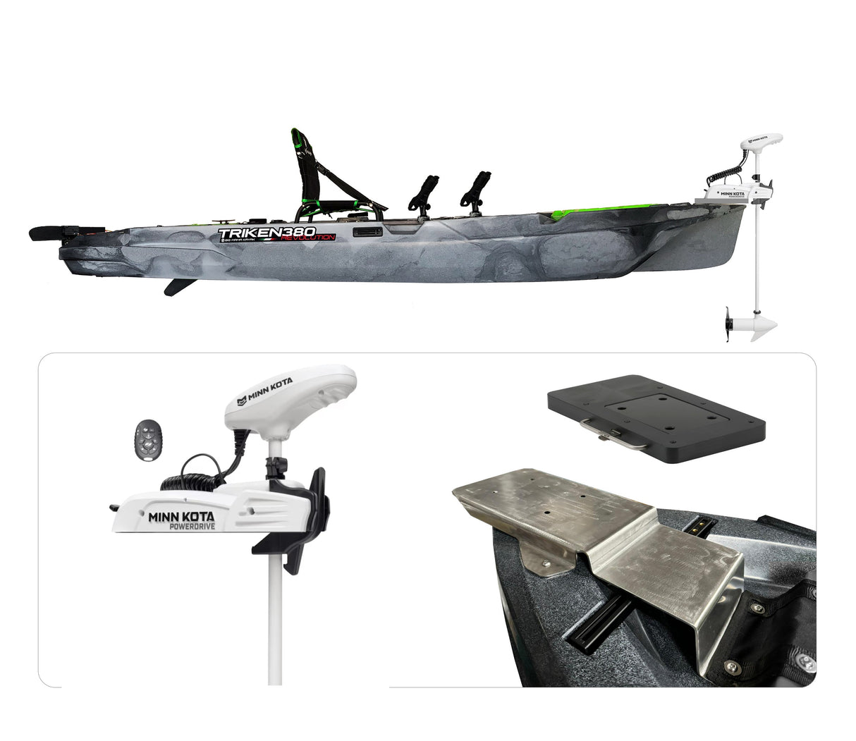 Big Mama Kayak a pedali  Triken 380 + Motore Minn Kota RIPTITE POWERDRIVE MR 55lb, GPS SpotLock,Autopilota + Pulpito inox + Piastra sgancio rapido