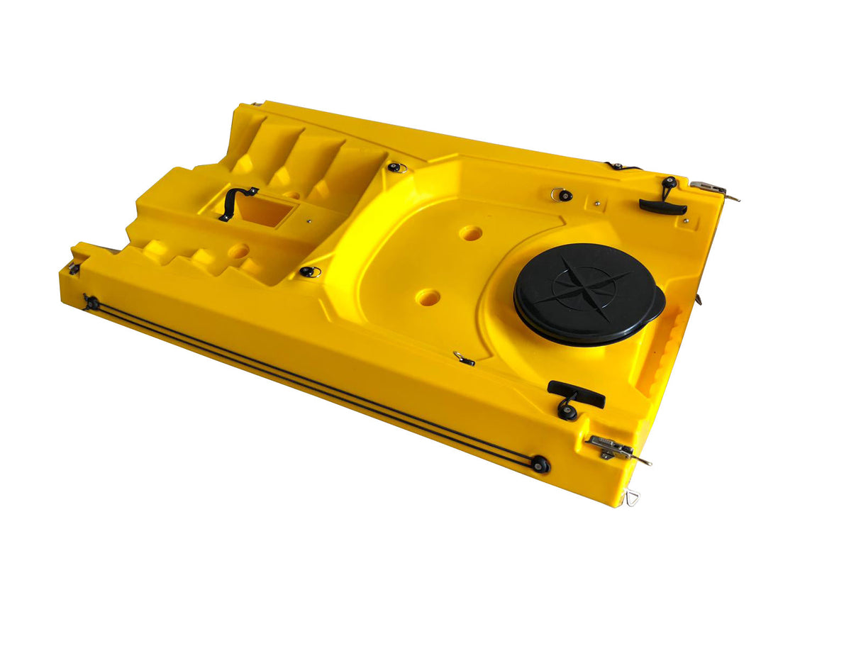 Kayak smontabile Split 2 Fishing Big Mama kayak con 2 ruote e 2 gavoni, 2 seggiolini, 2 pagaie, 2 porta canne