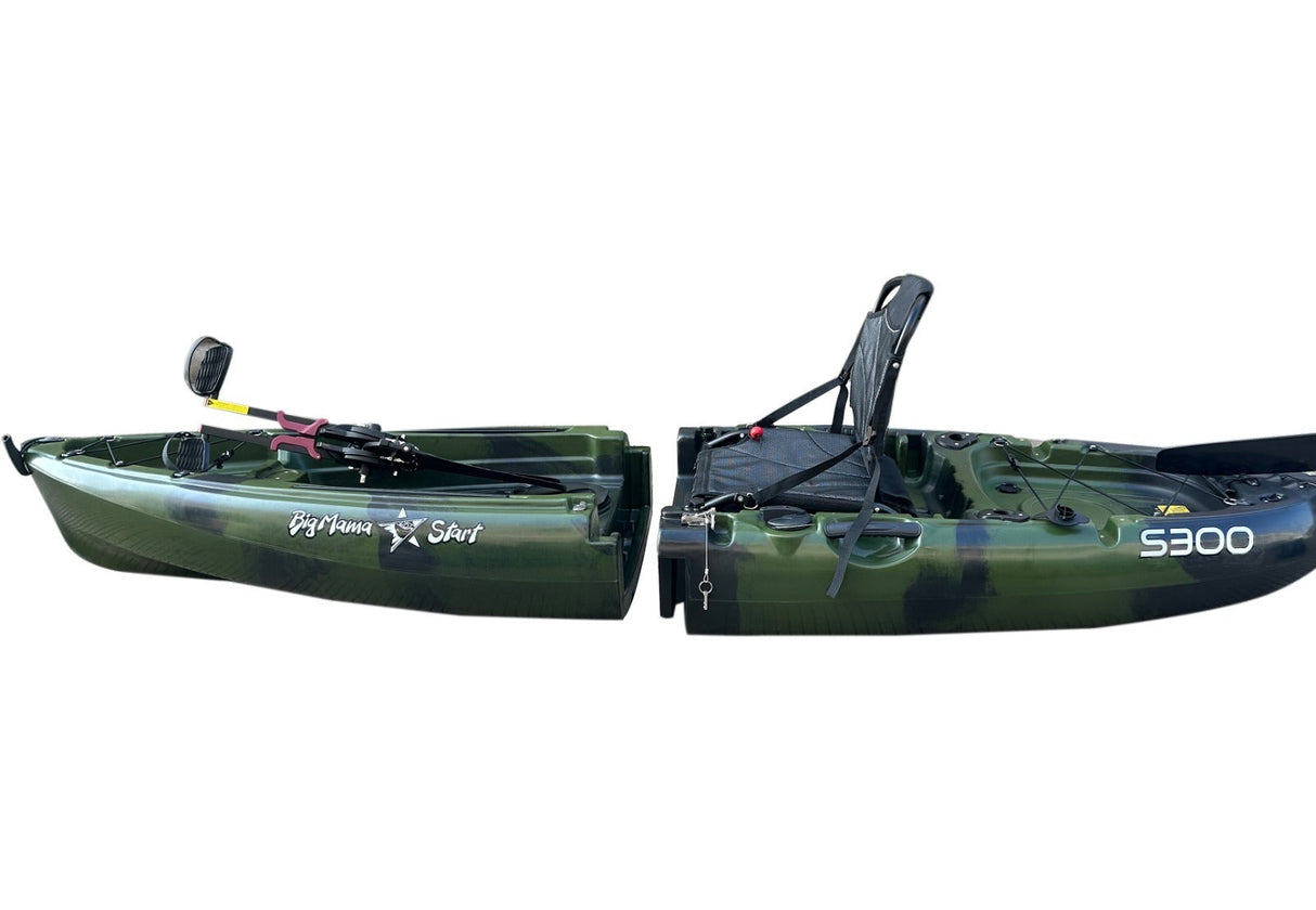 Kayak divisibile a pedali con pinne Big Mama START S300 fishing + 2 portacanne orientabili