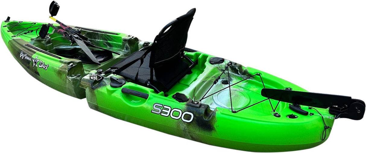 Kayak divisibile a pedali con pinne Big Mama START S300 fishing + 2 portacanne orientabili