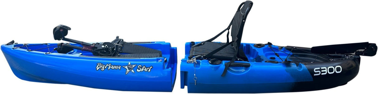 Kayak divisibile a pedali con pinne Big Mama START S300 fishing + 2 portacanne orientabili