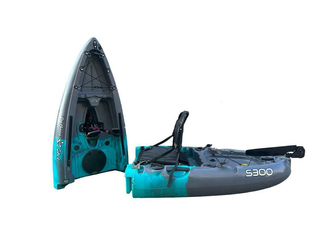 Kayak divisibile a pedali con pinne Big Mama START S300 fishing + 2 portacanne orientabili