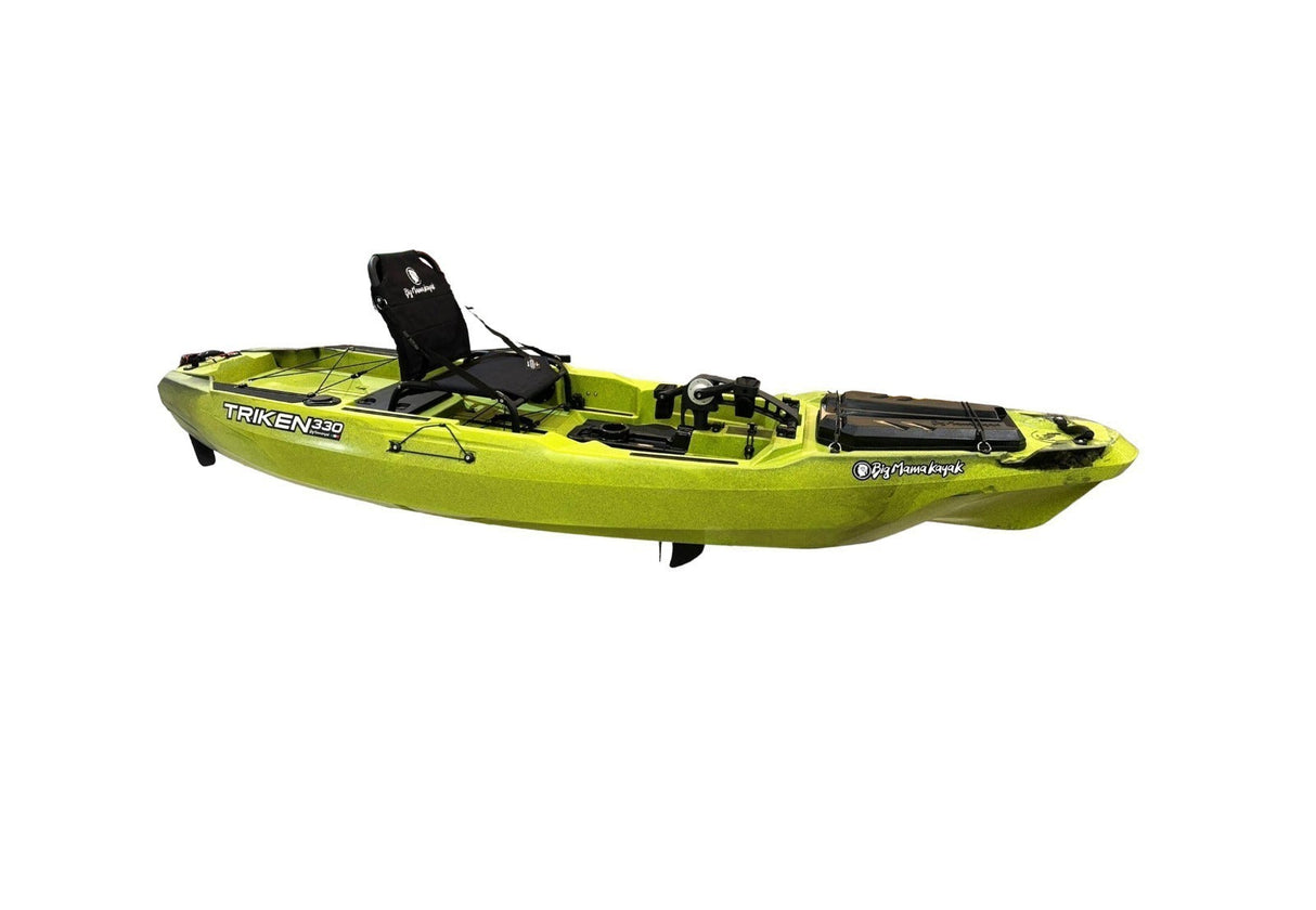 kayak a pedali Big Mama Kayak a pedali Triken 330 - con 4 portacanne, 2 gavoni, timone, sistema a pedali, sedile rialzato, 11 barre di scorrimento, Total Black