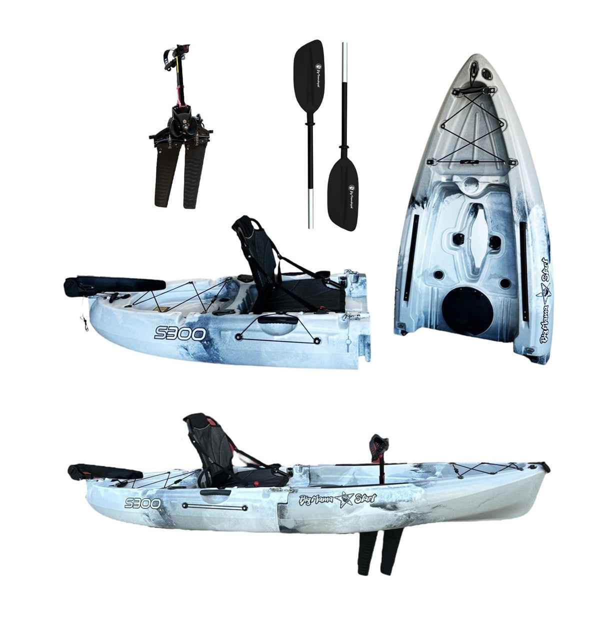 Kayak a pedali divisibile in 2 con pinne Big Mama Start s300 colore bianco nero