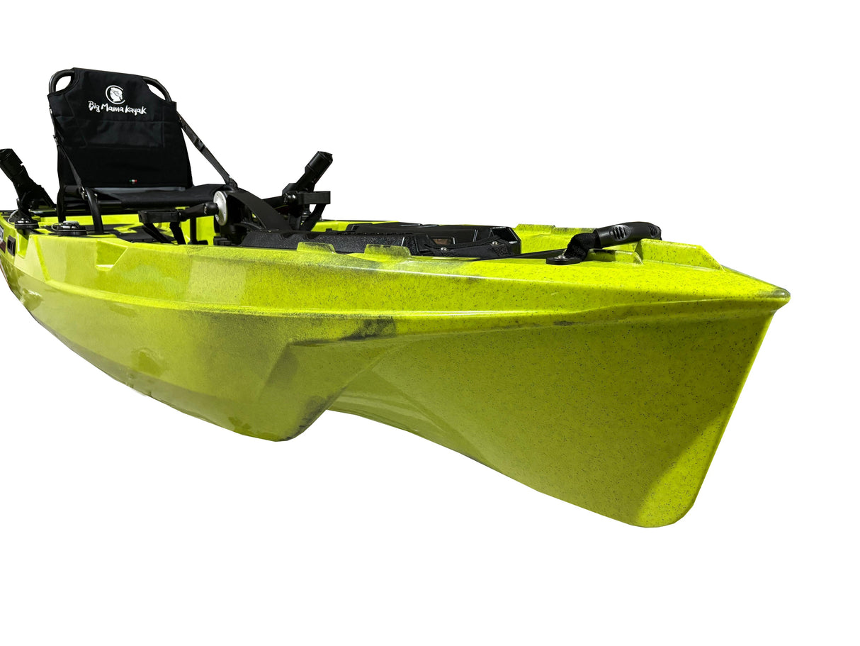 Kayak a pedali Triken 380 REV colore VIPER GREEN - Canoa monoposto fishing 4 portacanne, 2 gavoni, timone, sistema a pedali, sedile rialzato - Big Mama Kayak