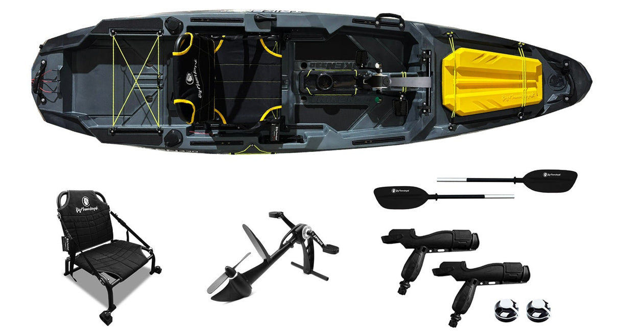 kayak a pedali Big Mama Kayak a pedali Triken 330 - con 4 portacanne, 2 gavoni, timone, sistema a pedali, sedile rialzato, 11 barre di scorrimento, antracite