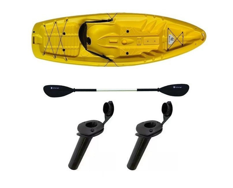 kayak fishing canoa GIL 2.0 Big Mama Kayak canoa monoposto da 254 cm + 2 p.canne interni + seggiolino + pagaia - Giallo