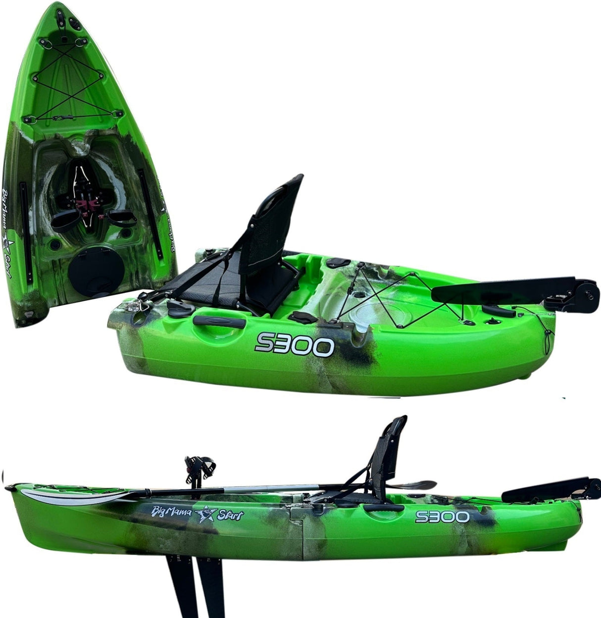 Kayak divisibile a pedali con pinne Big Mama START S300 colore Olive
