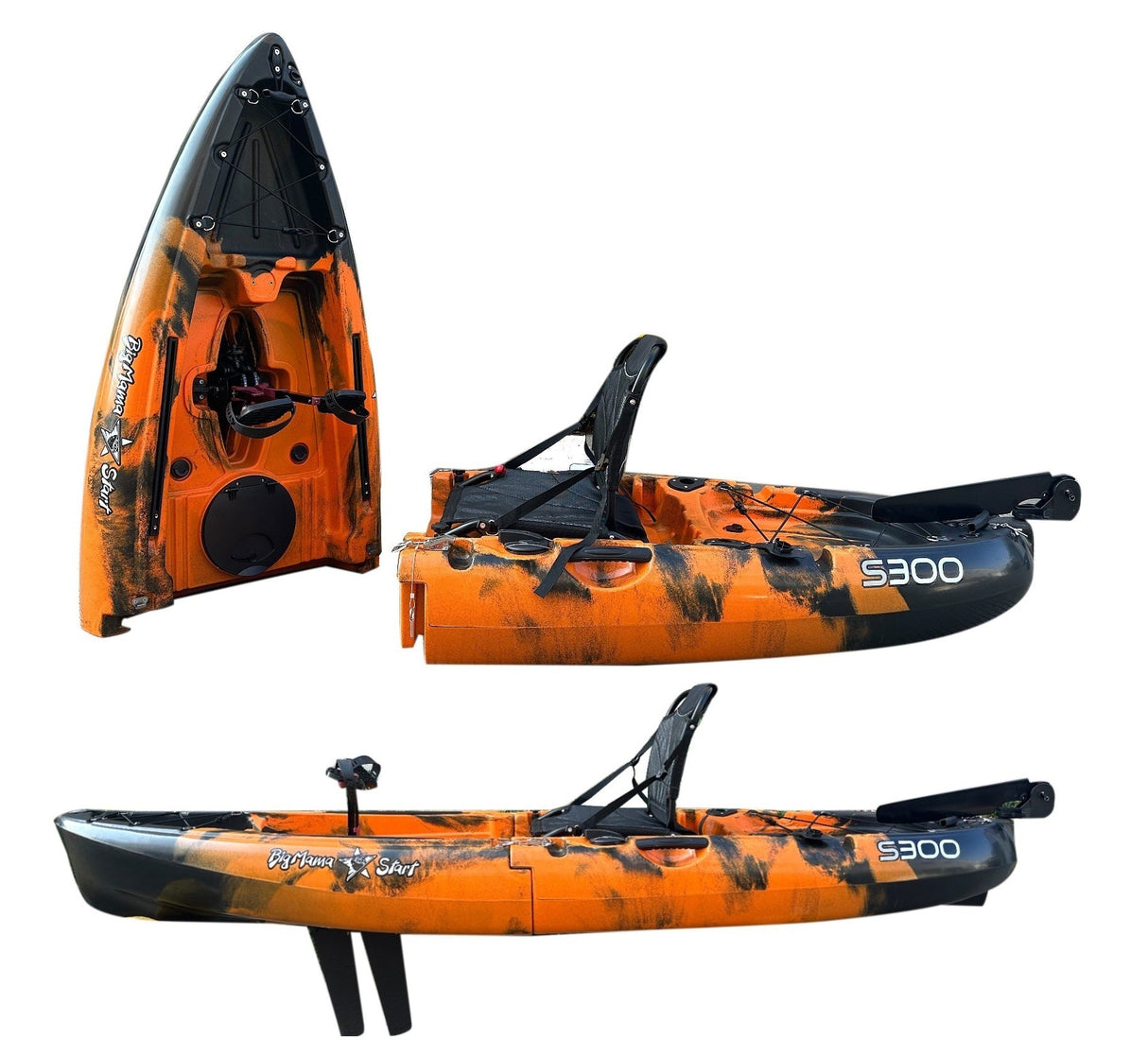 Kayak a pedali divisibile in 2 con pinne Big Mama Start s300 colore orange