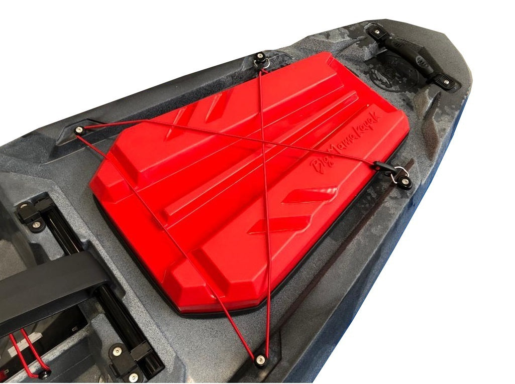 Big mama kayak a pedali triken 330 - canoa monoposto fishing con 4 portacanne, 2 gavoni, timone, sistema di pedali, sedile rialzato, 11 barre di scorrimento ver. coperchio azzurro