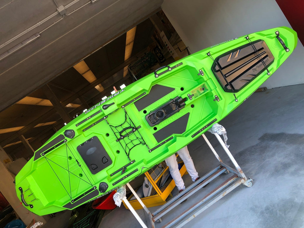 Pack kayak a pedali triken 330 big mama kayak canoa monoposto fishing sistema di pedali + garmin striker vivid 5cv ecoscandaglio