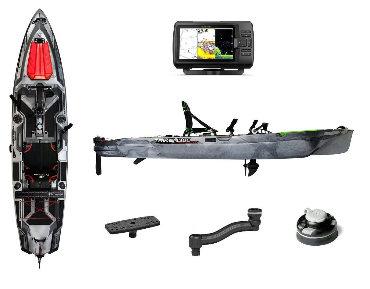 Big Mama Kayak a pedali triken 380 + garmin striker vivid 7cv ecoscandaglio + trasduttore + kit braccetto display