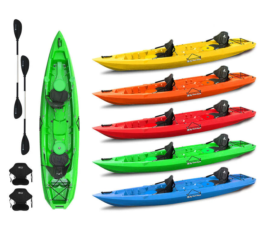 Kayak biposto Mojito FISHING Big Mama Kayak canoa con 2 + 1 Posti 380 Cm + 2 Pagaie + 2 seggiolini + 2 Gavoni + 2 ruote integrate + 4 portacanne (FULL PACK)
