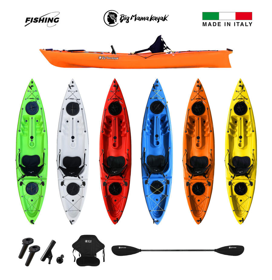 ACQUAPRIMA FISHING BIG MAMA KAYAK - CANOA MONOPOSTO DA 310 CM + 2 GAVONE + 3 PORTACANNA + 1 SEGGIOLINO + 1 PAGAIA (FULL PACK)