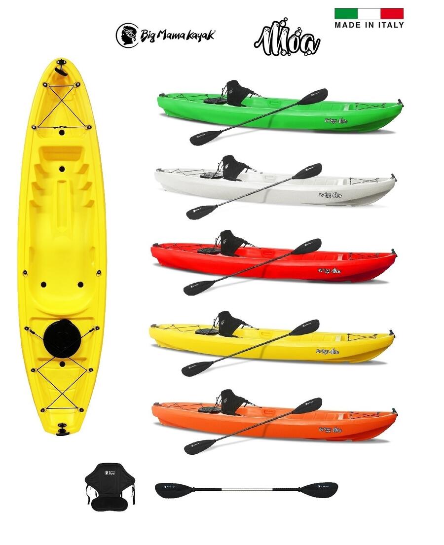 MOA BIG MAMA KAYAK - CANOA DA 265 CM + 1 GAVONE + 1 PAGAIA + 1 SEGGIOLINO + 1 RUOTINO ( FULL PACK ) - COLORE ROSSO