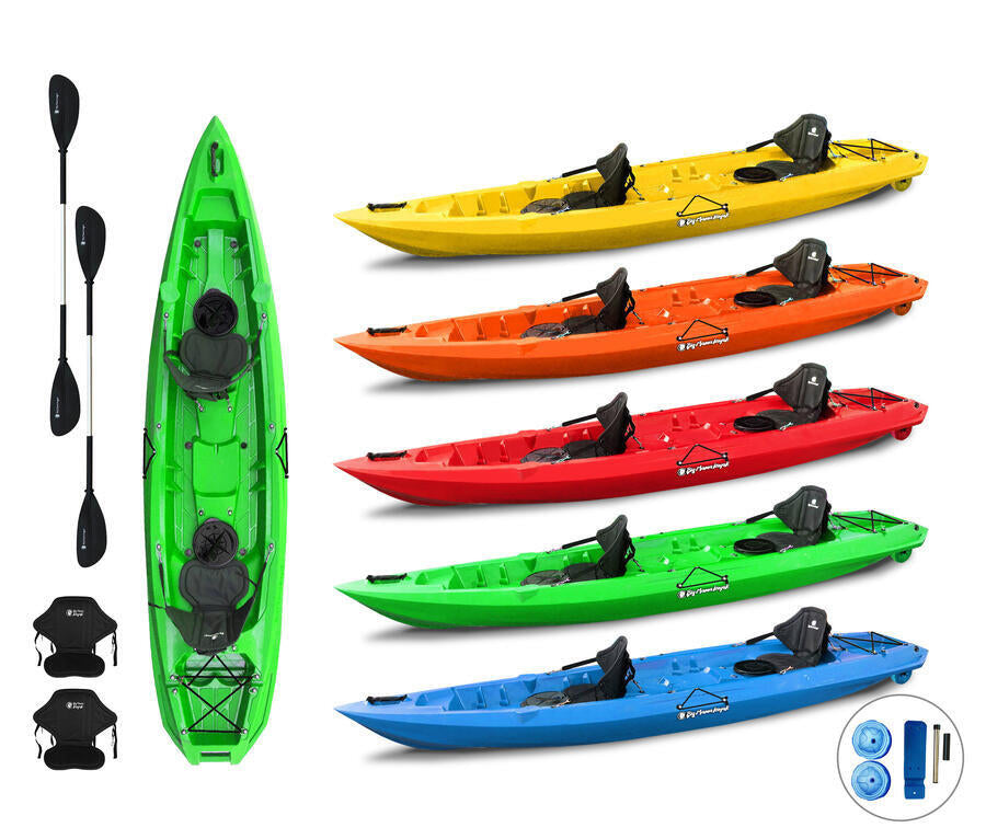 MOJITO BIG MAMA KAYAK canoa con 2 + 1 Posti, 380 Cm + 2 Gavoni + 2 ruote integrate + 2 Pagaie + 2 Seggiolini (FULL PACK) - MADE IN ITALY