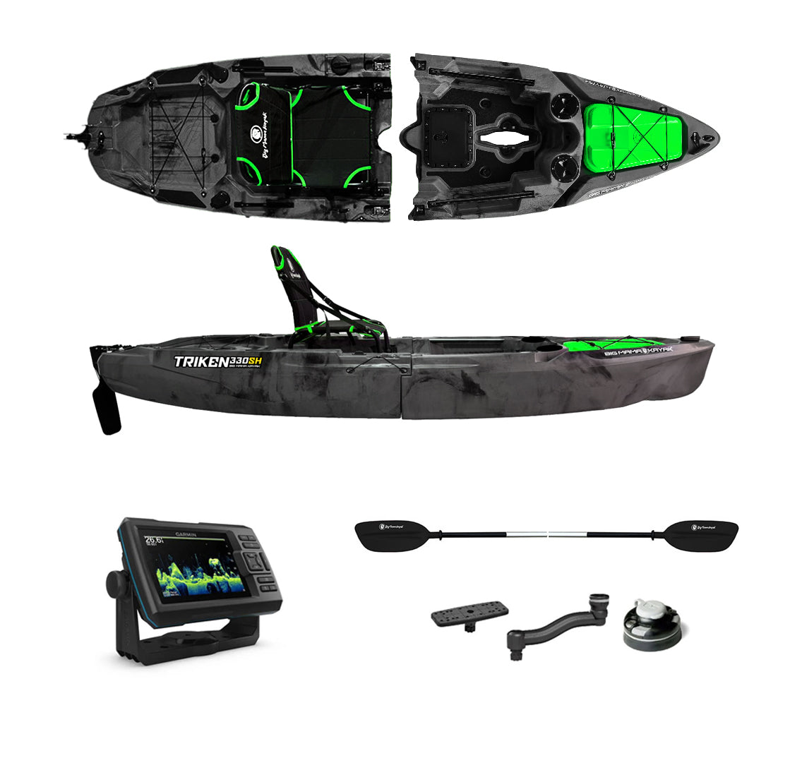 Kayak da pesca a Pedali divisibile Big Mama Triken 330 SH divisibile + garmin striker vivid 5cv ecoscandaglio + trasduttore + kit braccetto display