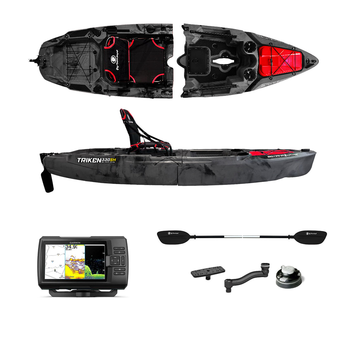 Kayak da pesca a Pedali divisibile Big Mama Triken 330 SH divisibile + garmin striker vivid 7cv ecoscandaglio + trasduttore + kit braccetto display