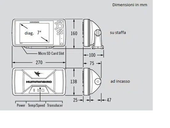 Ecoscandaglio Humminbird HELIX 7 CHIRP MDI GPS G4 con trasduttore cod.JH-H7-610