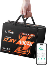 Batteria 100 Ah Extra Mini per motore elettrico kayak  - LiTime 12V 100Ah Batteria al litio Bluetooth LiFePO4 LI TIME