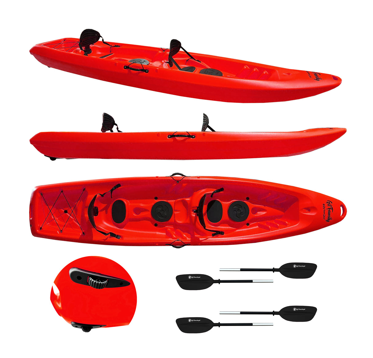 Kayak GIL FAMILY, 2 posti adulto + 1 bimbo, incluso sedili, ruote e pagaie