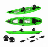 Big Mama Kayak Glass, Kayak Trasparente con oblò per guardare il fondale, incluso 2 pagaie,2 sedili, ruote, gavone Full pack (verde)