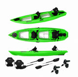 Big Mama Kayak Glass Fishing, Kayak Trasparente con oblò per guardare il fondale, incluso 2 pagaie,2 sedili, 4 porta canne integrati, ruote, gavone Full pack (verde)
