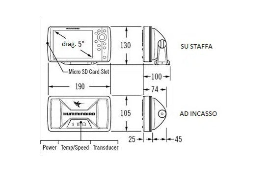 Ecoscandaglio Humminbird Helix 5 DI G2 include trasduttore da poppa Dual Beam & DI ( no gps) cod.JH-H5DI-G2