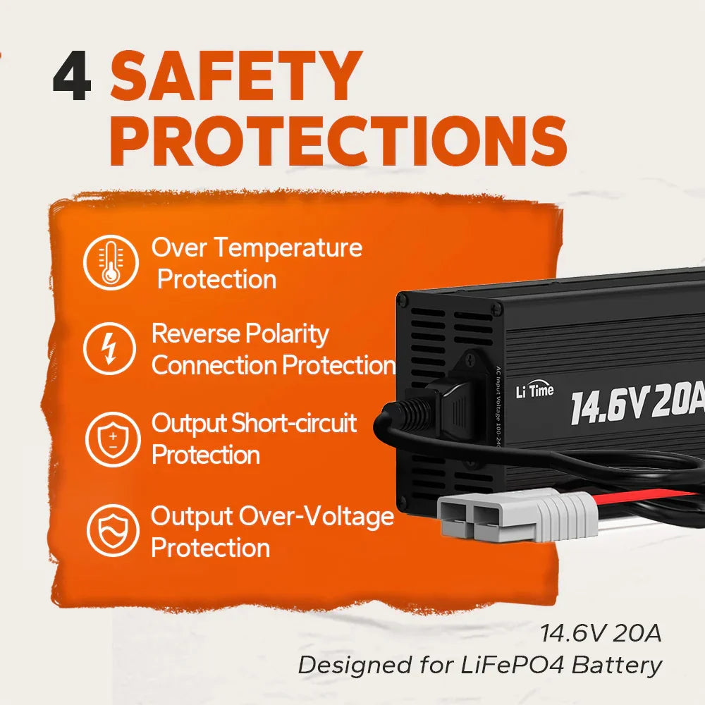 LiTime Caricabatterie al Litio LiFePO4 da 12V 20A  - Caricatore Li Time