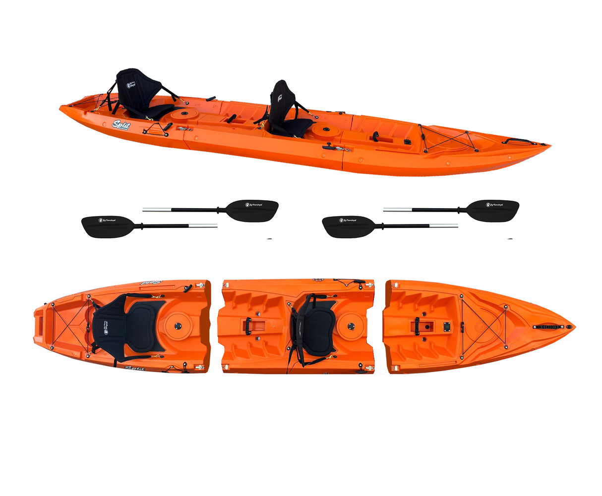 Split 2 BASIC kayak componibile Big Mama Kayak, canoa biposto modulare, inclusi 2 pagaie + 2 sedili