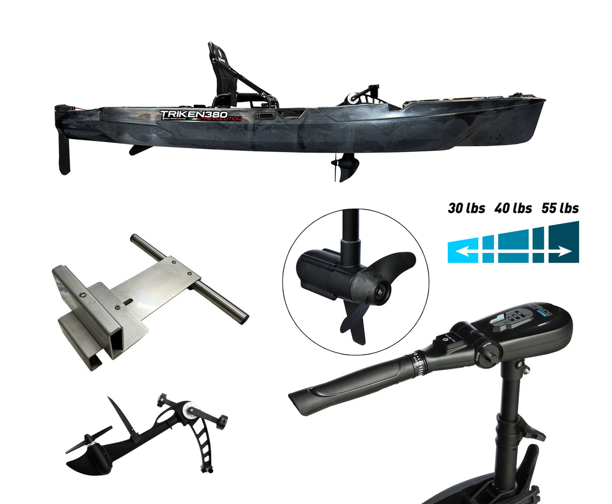 BIG MAMA KAYAK A PEDALI TRIKEN 380 Revolution + motore elettrico HASWING GENIUS 55 LG + SUPPORTO CENTRALE + PEDALIERA