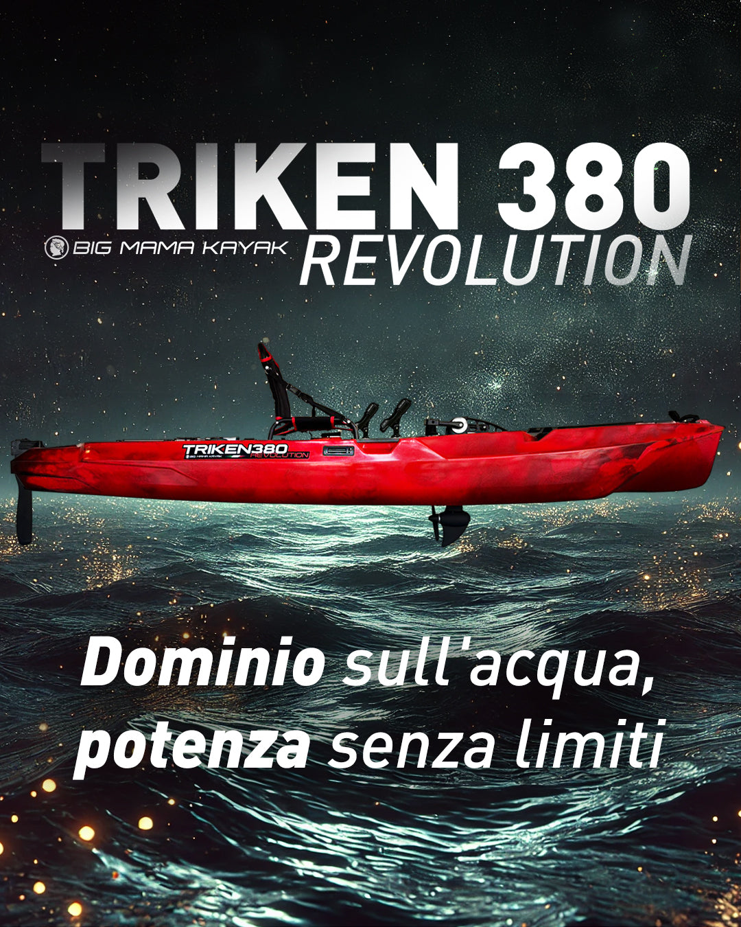 BIG MAMA KAYAK A PEDALI TRIKEN 380 Revolution + motore elettrico HASWING GENIUS 55 LG + SUPPORTO CENTRALE + PEDALIERA