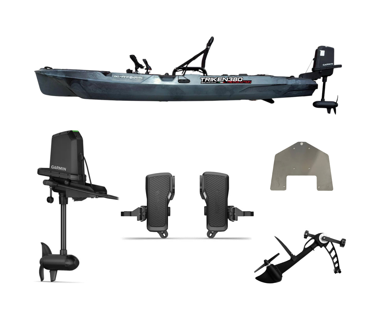 Kayak a Motore Triken 380 REV. con Garmin Force current, telecomando e controllo a pedali