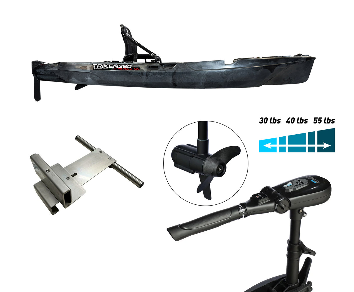 BIG MAMA KAYAK A PEDALI TRIKEN 380 Revolution + motore elettrico HASWING GENIUS 55 LG + SUPPORTO CENTRALE + NO PEDALIERA