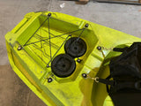 Canoa biposto da pesca - Mojito Fishing Big Mama Kayak - kayak 380 cm - 2 posti adulto + 1 posto bambino + 2 gavoni + 2 ruote integrate + 2 pagaie + 2 seggiolini + 4 portacanne - Viper Green