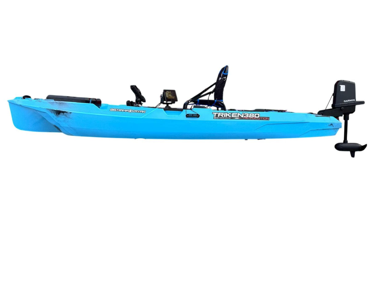 Kayak a Motore Triken 380 REV. con Garmin Force current, telecomando e controllo a pedali col. azzurro sky