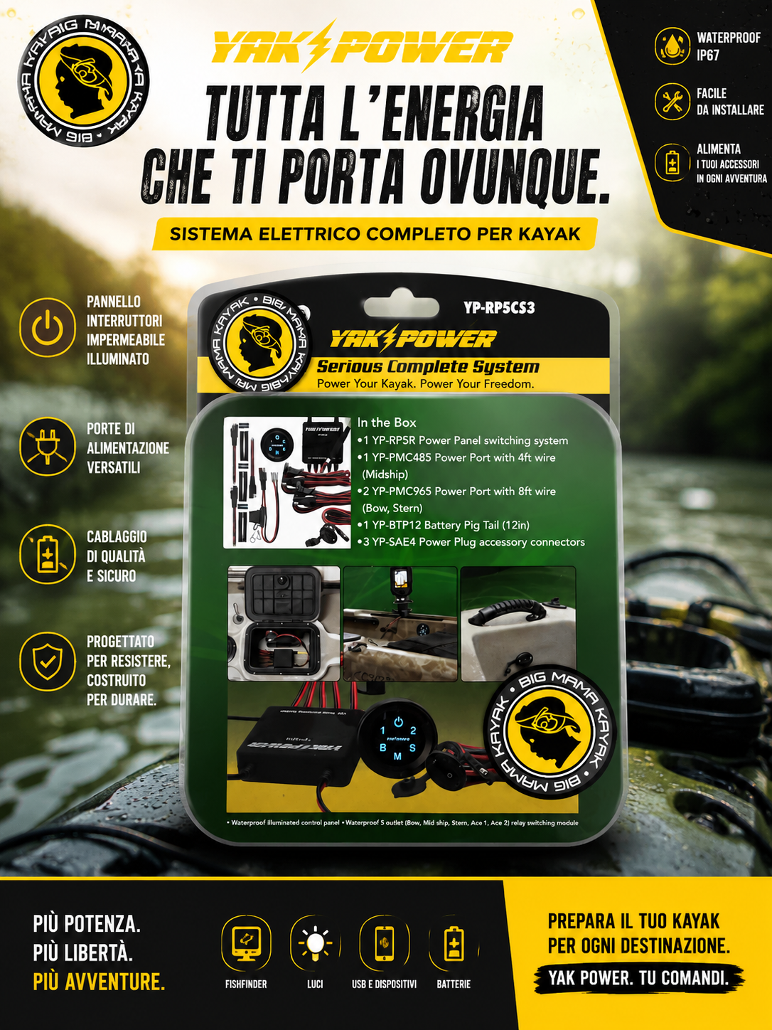 YP-RP5CS3 Centralina 5 uscite per sistemi luci e collegamenti elettrici per kayak Yak-Power