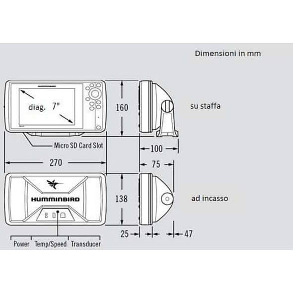 ECOSCANDAGLIO GPS/Eco Humminbird Helix 7 Chirp SI GPS G4 con Trasduttore JH-H7-590