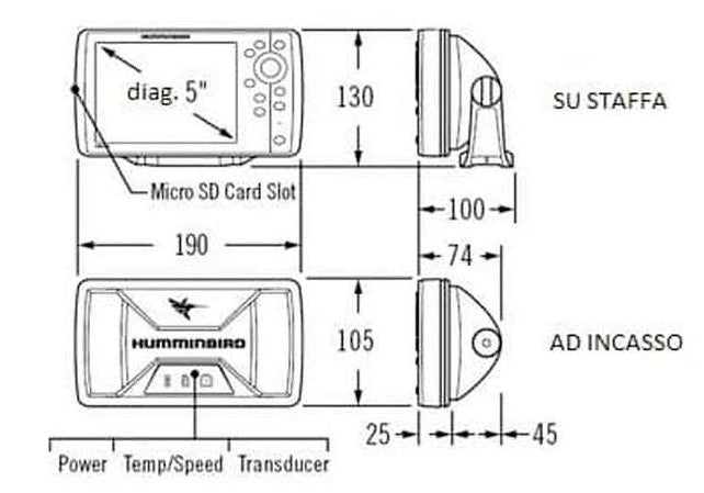 Ecoscandaglio Humminbird Helix 5 CHIRP GPS G3 include trasduttore da poppa Dual Spectrum cod.JH-H5-660