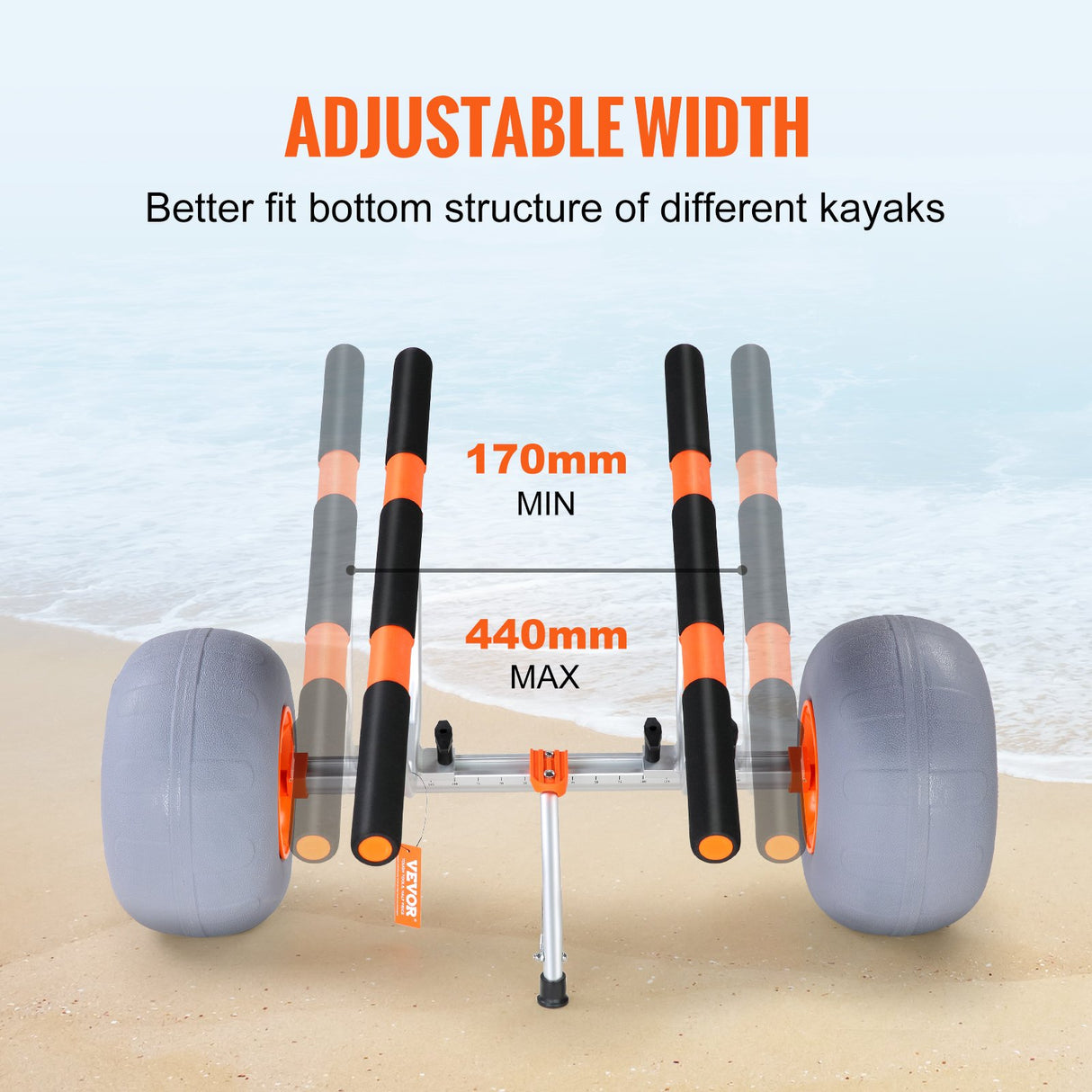 CARRELLO PORTA CANOE  kayak trolley BARRE ORIZZONTALI ruote orange da sabbia grandi
