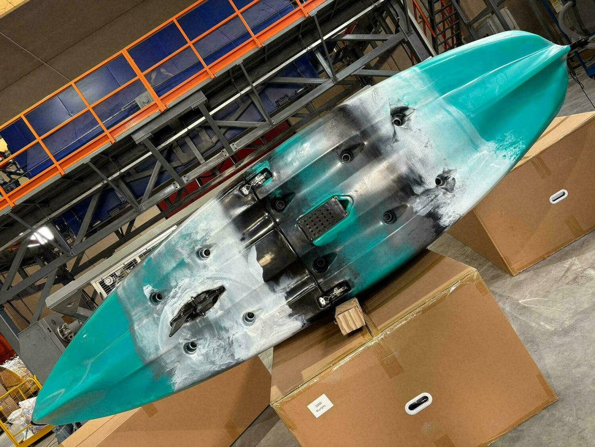 Kayak monoposto divisibile a pedali con pinne Big Mama START S500 componibile + motore Bixpy K1 Angler PRO Kit Outboard con batteria inclusa PP-768 Wh + Adattatore Low Profile Thruhull Pedal Drive